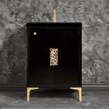 Linkasink - Frame 24'' Wide Black Vanity with Polished Brass Coral Grate and Legs, 24'' x 22'' x 33.5'' (without vanity top) - Black with Polished Brass Hardware