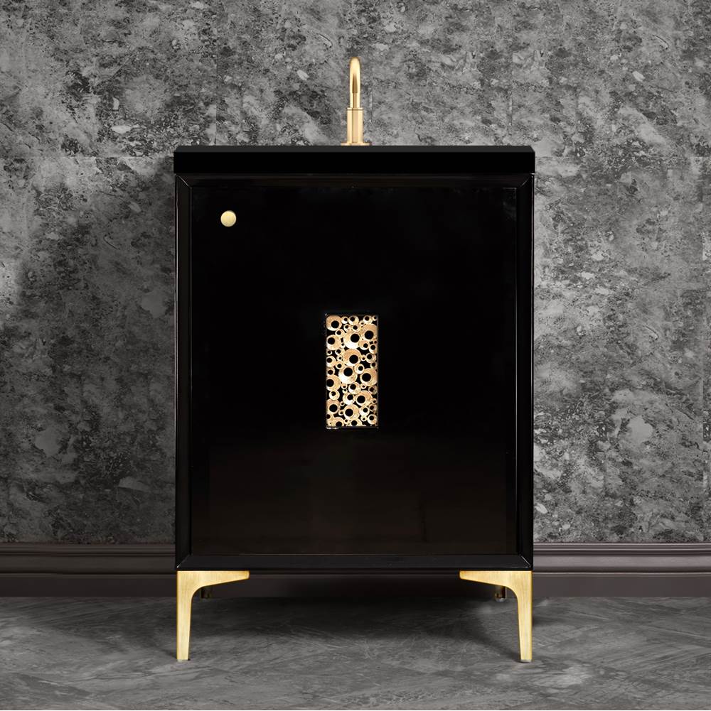 Linkasink - Frame 24'' Wide Black Vanity with Satin Brass Coral Grate and Legs, 24'' x 22'' x 33.5'' (without vanity top) - Black with Satin Brass Hardware