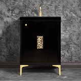 Linkasink - Frame 24'' Wide Black Vanity with Satin Brass Coral Grate and Legs, 24'' x 22'' x 33.5'' (without vanity top) - Black with Satin Brass Hardware