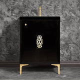 Linkasink - Frame 24'' Wide Black Vanity with Polished Brass Deco Grate and Legs, 24'' x 22'' x 33.5'' (without vanity top) - Black with Polished Brass Hardware