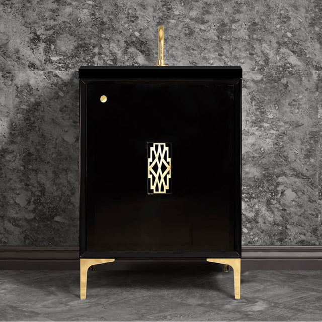 Linkasink - Frame 24'' Wide Black Vanity with Polished Brass Deco Grate and Legs, 24'' x 22'' x 33.5'' (without vanity top) - Black with Polished Brass Hardware