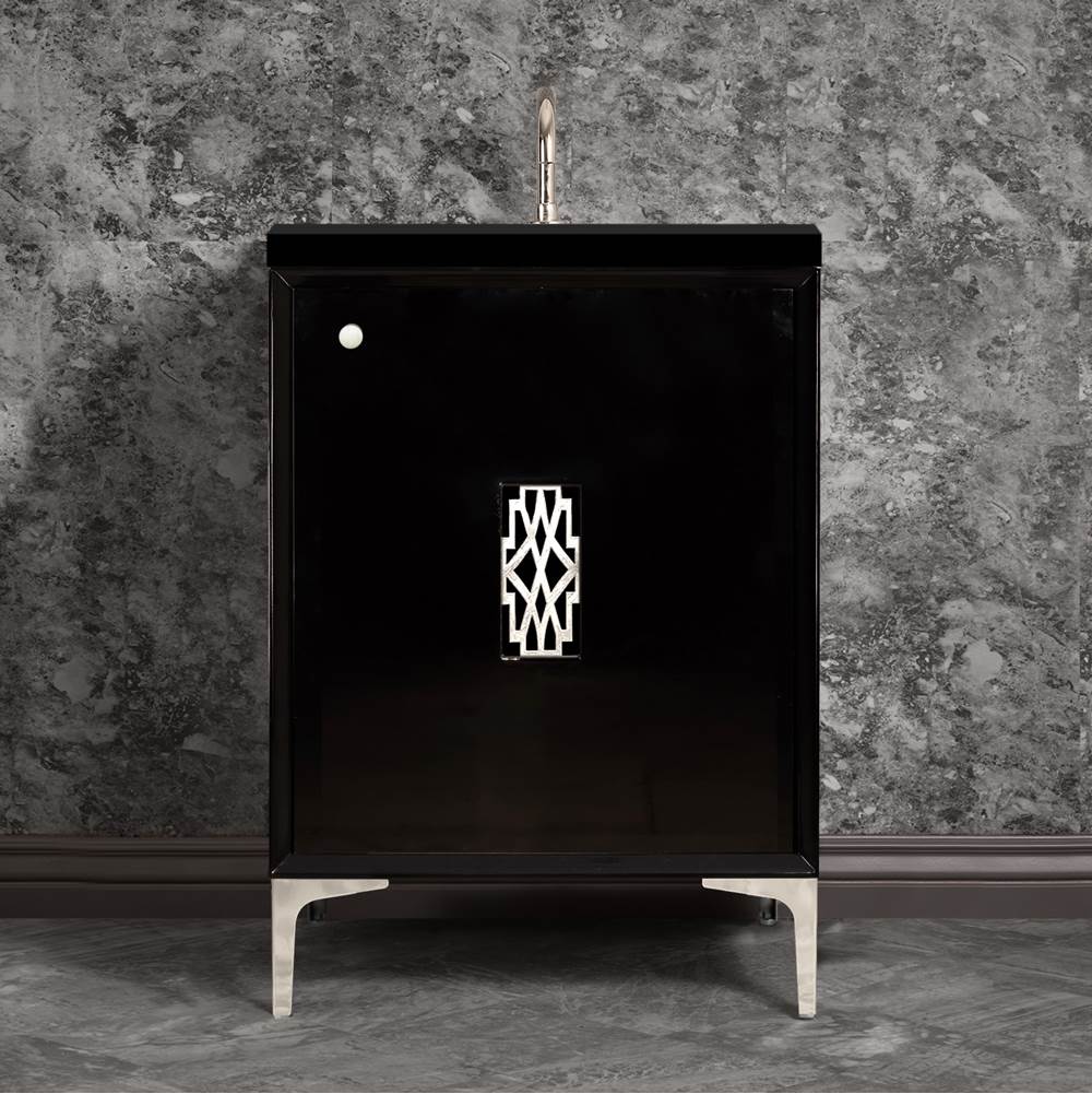 Linkasink - Frame 24'' Wide Black Vanity with Polished Nickel Deco Grate and Legs, 24'' x 22'' x 33.5'' (without vanity top) - Black with Polished Nickel Hardware