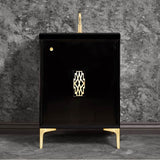 Linkasink - Frame 24'' Wide Black Vanity with Satin Brass Deco Grate and Legs, 24'' x 22'' x 33.5'' (without vanity top) - Black with Satin Brass Hardware
