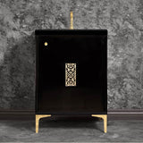 Linkasink - Frame 24'' Wide Black Vanity with Polished Brass Filigree Grate and Legs, 24'' x 22'' x 33.5'' (without vanity top) - Black with Polished Brass Hardware