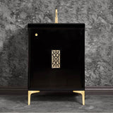 Linkasink - Frame 24'' Wide Black Vanity with Satin Brass Filigree Grate and Legs, 24'' x 22'' x 33.5'' (without vanity top) - Black with Satin Brass Hardware