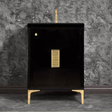 Linkasink - Frame 24'' Wide Black Vanity with Polished Brass Louver Grate and Legs, 24'' x 22'' x 33.5'' (without vanity top) - Black with Polished Brass Hardware
