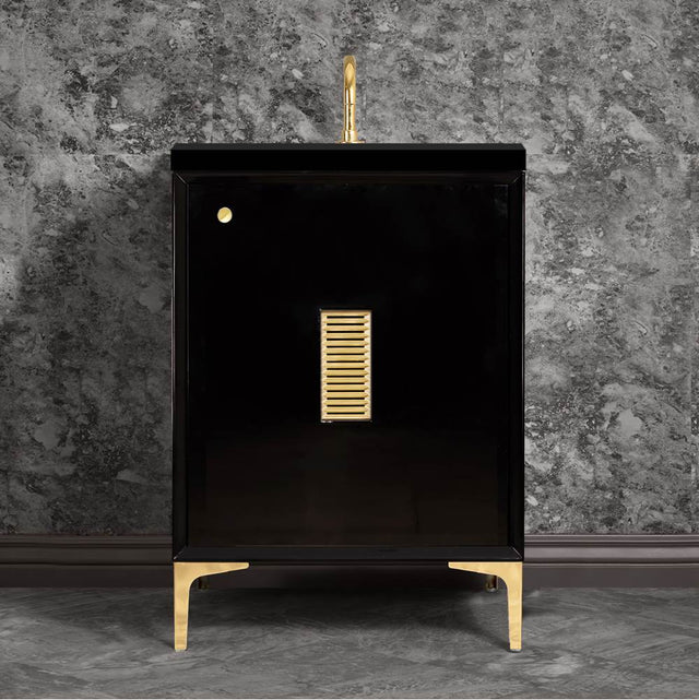 Linkasink - Frame 24'' Wide Black Vanity with Polished Brass Louver Grate and Legs, 24'' x 22'' x 33.5'' (without vanity top) - Black with Polished Brass Hardware
