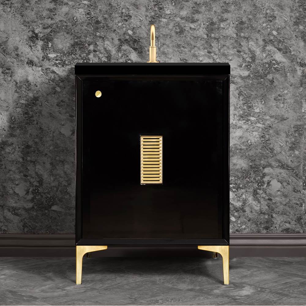 Linkasink - Frame 24'' Wide Black Vanity with Satin Brass Louver Grate and Legs, 24'' x 22'' x 33.5'' (without vanity top) - Black with Satin Brass Hardware