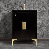 Linkasink - Frame 24'' Wide Black Vanity with Satin Brass Louver Grate and Legs, 24'' x 22'' x 33.5'' (without vanity top) - Black with Satin Brass Hardware