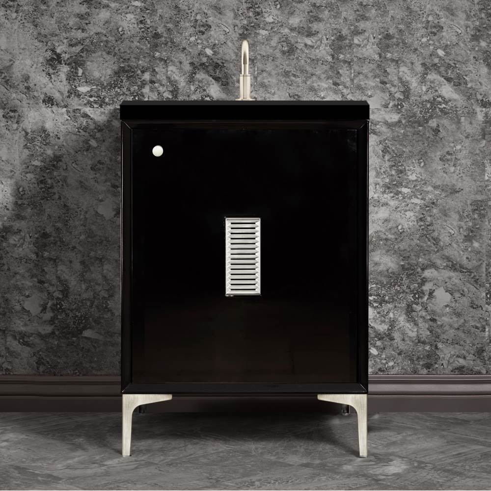 Linkasink - Frame 24'' Wide Black Vanity with Satin Nickel Louver Grate and Legs, 24'' x 22'' x 33.5'' (without vanity top) - Black with Satin Nickel Hardware