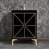 Linkasink - Divergence with 3'' Black Artisan Glass Prism, 24'' Wide Vanity, Black, Satin Brass Hardware with White Glass, 24'' x 22'' x 33.5'' (without vanity top) - Satin Brass with Black Glass