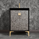 Linkasink - MOTHER OF PEARL with 3'' Artisan Glass Prism Hardware 24'' Wide Vanity, Black, Polished Brass Hardware, 24'' x 22'' x 33.5'' (without vanity top) - Polished Brass with Eglomise Prism Glass