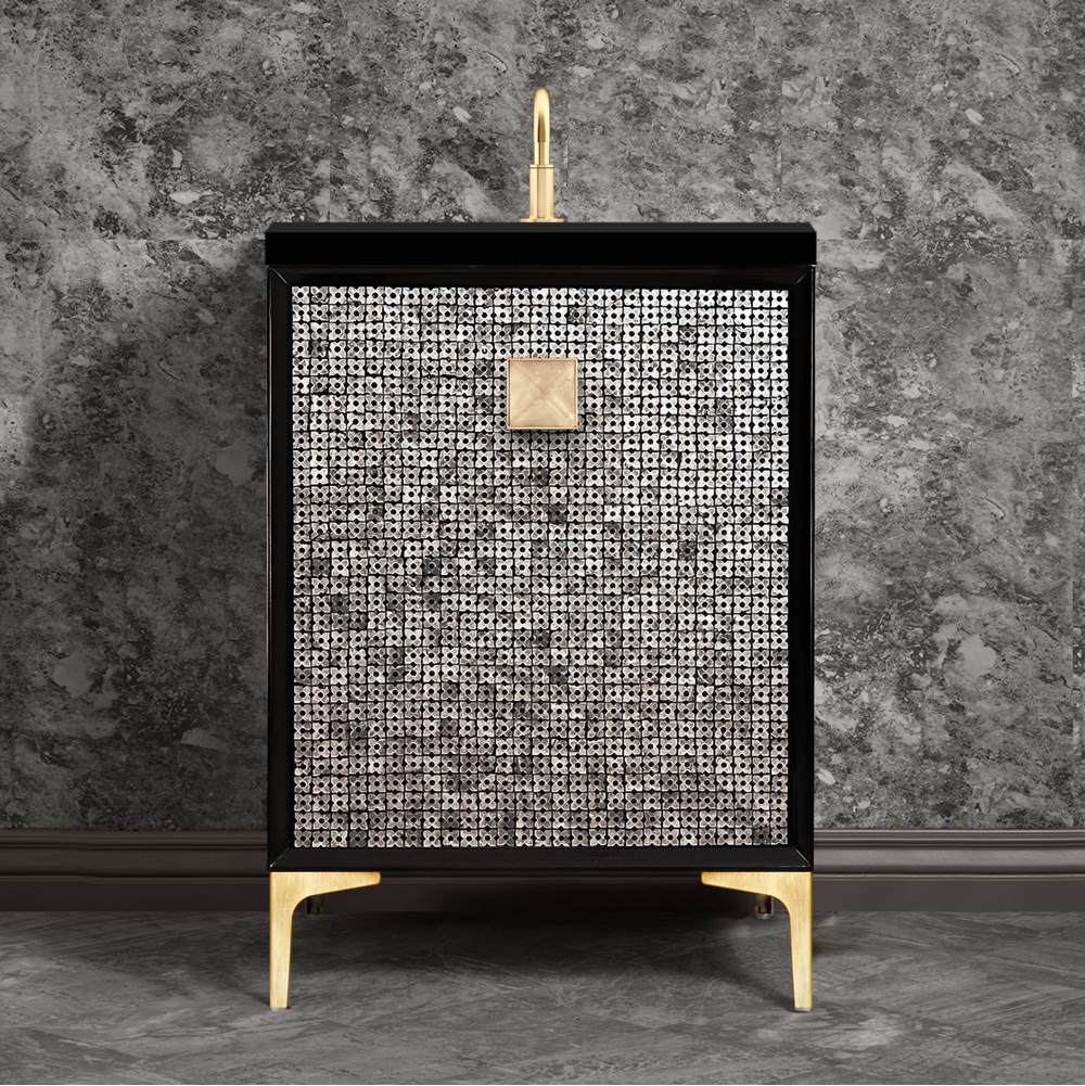 Linkasink - MOTHER OF PEARL with 3'' Artisan Glass Prism Hardware 24'' Wide Vanity, Black, Satin Brass Hardware, 24'' x 22'' x 33.5'' (without vanity top) - Satin Brass with Eglomise Prism Glass