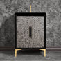 Linkasink - MOTHER OF PEARL with 8'' Artisan Glass Prism Hardware 24'' Wide Vanity, Black, Polished Brass Hardware, 24'' x 22'' x 33.5'' (without vanity top) - Polished Brass with Black Prism Glass