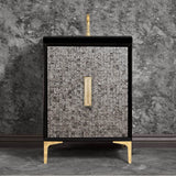Linkasink - MOTHER OF PEARL with 8'' Artisan Glass Prism Hardware 24'' Wide Vanity, Black, Polished Brass Hardware, 24'' x 22'' x 33.5'' (without vanity top) - Polished Brass with Eglomise Prism Glass
