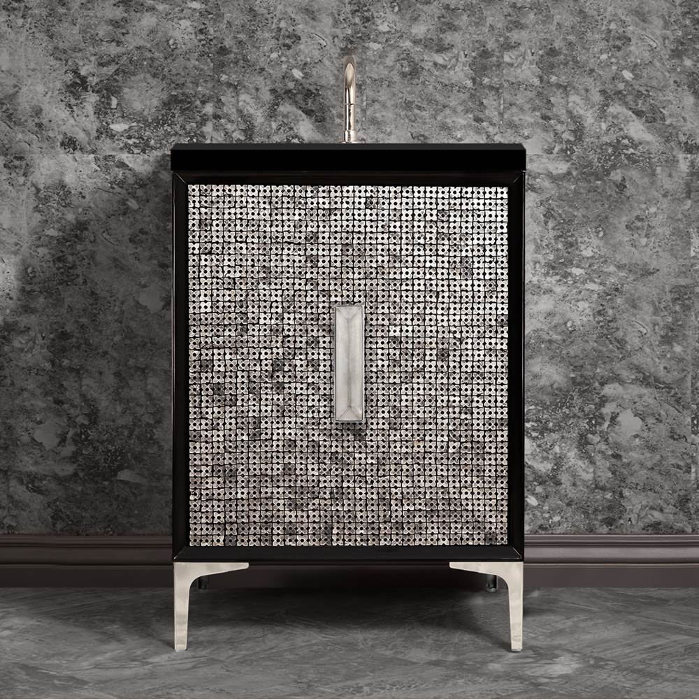 Linkasink - MOTHER OF PEARL with 8'' Artisan Glass Prism Hardware 24'' Wide Vanity, Black, Polished Nickel Hardware, 24'' x 22'' x 33.5'' (without vanity top) - Polished Nickel with Ã‰glomisÃ© Prism Glass