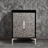 Linkasink - MOTHER OF PEARL with 8'' Artisan Glass Prism Hardware 24'' Wide Vanity, Black, Polished Nickel Hardware, 24'' x 22'' x 33.5'' (without vanity top) - Polished Nickel with Ã‰glomisÃ© Prism Glass