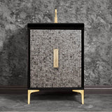 Linkasink - MOTHER OF PEARL with 8'' Artisan Glass Prism Hardware 24'' Wide Vanity, Black, Satin Brass Hardware, 24'' x 22'' x 33.5'' (without vanity top) - Satin Brass with Eglomise Prism Glass