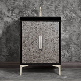 Linkasink - MOTHER OF PEARL with 8'' Artisan Glass Prism Hardware 24'' Wide Vanity, Black, Satin Nickel Hardware, 24'' x 22'' x 33.5'' (without vanity top) - Satin Nickel with Ã‰glomisÃ© Prism Glass