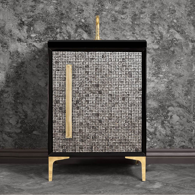 Linkasink - MOTHER OF PEARL with 18'' Artisan Glass Prism Hardware 24'' Wide Vanity, Black, Polished Brass Hardware, 24'' x 22'' x 33.5'' (without vanity top) - Polished Brass with Eglomise Prism Glass