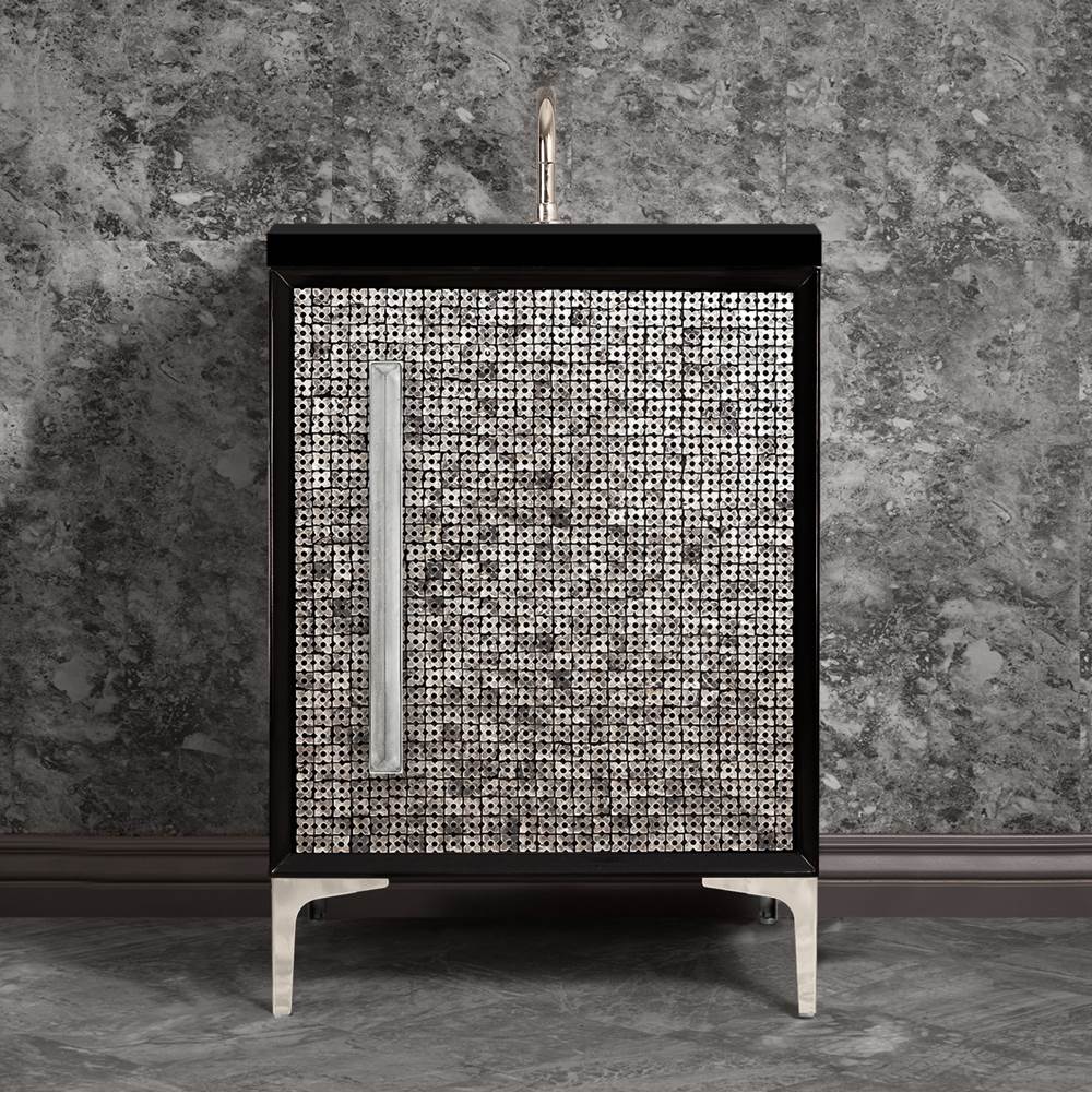 Linkasink - MOTHER OF PEARL with 18'' Artisan Glass Prism Hardware 24'' Wide Vanity, Black, Polished Nickel Hardware, 24'' x 22'' x 33.5'' (without vanity top) - Polished Nickel with Ã‰glomisÃ© Prism Glass