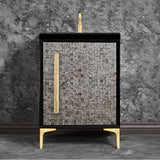 Linkasink - MOTHER OF PEARL with 18'' Artisan Glass Prism Hardware 24'' Wide Vanity, Black, Satin Brass Hardware, 24'' x 22'' x 33.5'' (without vanity top) - Satin Brass with Eglomise Prism Glass