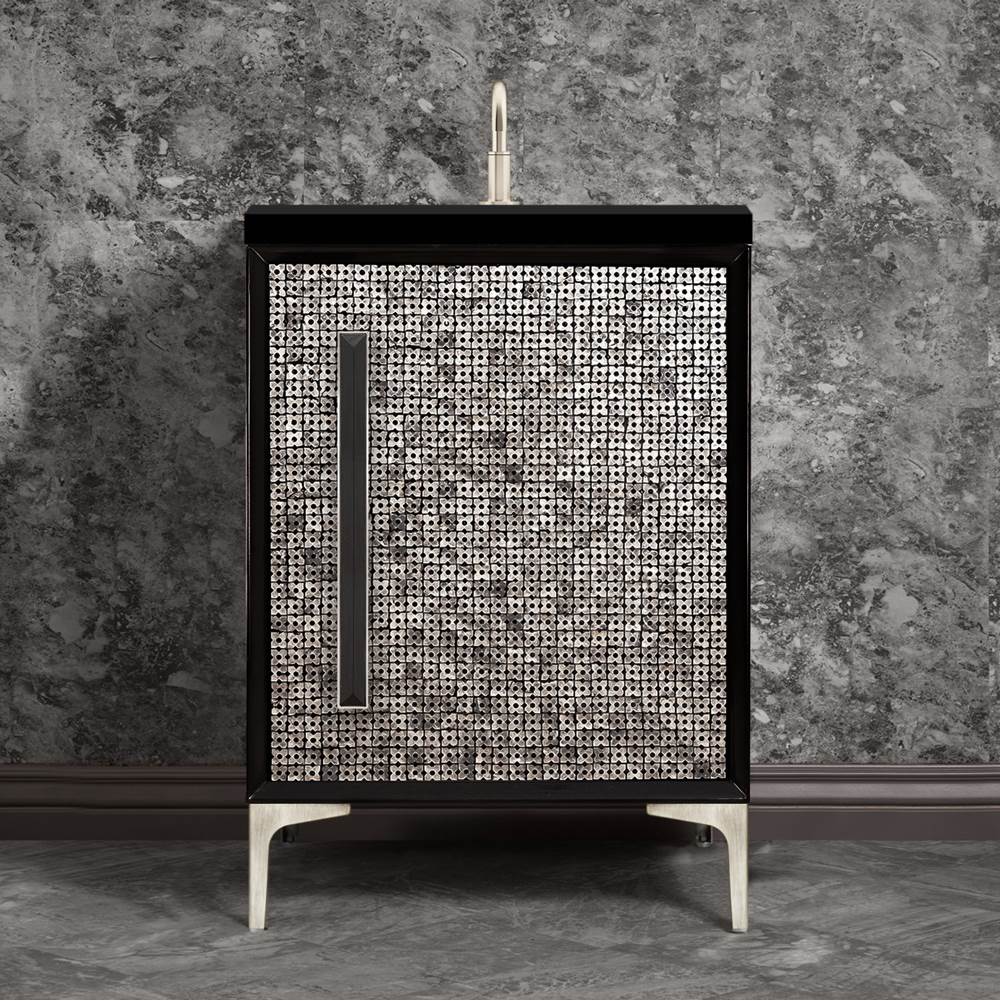 Linkasink - MOTHER OF PEARL with 18'' Artisan Glass Prism Hardware 24'' Wide Vanity, Black, Satin Nickel Hardware, 24'' x 22'' x 33.5'' (without vanity top) - Satin Nickel with Black Prism Glass