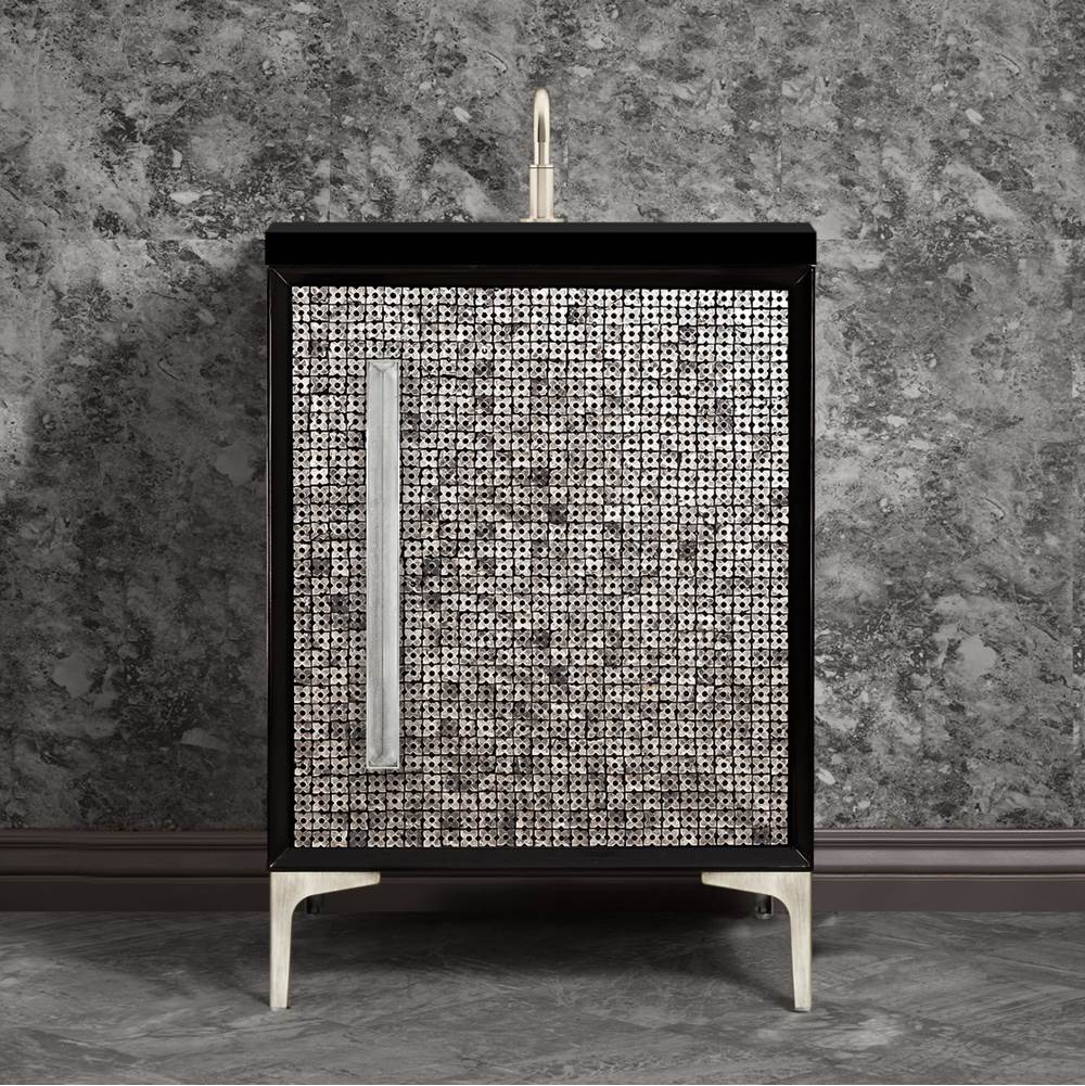 Linkasink - MOTHER OF PEARL with 18'' Artisan Glass Prism Hardware 24'' Wide Vanity, Black, Satin Nickel Hardware, 24'' x 22'' x 33.5'' (without vanity top) - Satin Nickel with Ã‰glomisÃ© Prism Glass