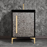 Linkasink - MOTHER OF PEARL with 18'' Artisan Glass Pyramid Hardware 24'' Wide Vanity, Black, Polished Brass Hardware, 24'' x 22'' x 33.5'' (without vanity top) - Polished Brass with Ã‰glomisÃ© Pyramid Glass
