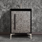 Linkasink - MOTHER OF PEARL with 18'' Artisan Glass Pyramid Hardware 24'' Wide Vanity, Black, Polished Nickel Hardware, 24'' x 22'' x 33.5'' (without vanity top) - Polished Nickel with Black Pyramid Glass
