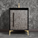 Linkasink - MOTHER OF PEARL with 18'' Artisan Glass Pyramid Hardware 24'' Wide Vanity, Black, Satin Brass Hardware, 24'' x 22'' x 33.5'' (without vanity top) - Satin Brass with Black Pyramid Glass