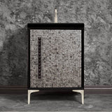 Linkasink - MOTHER OF PEARL with 18'' Artisan Glass Pyramid Hardware 24'' Wide Vanity, Black, Satin Nickel Hardware, 24'' x 22'' x 33.5'' (without vanity top) - Satin Nickel with Black Pyramid Glass