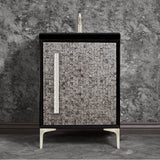 Linkasink - MOTHER OF PEARL with 18'' Artisan Glass Pyramid Hardware 24'' Wide Vanity, Black, Satin Nickel Hardware, 24'' x 22'' x 33.5'' (without vanity top) - Satin Nickel with Eglomise Pyramid Glass