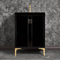 Linkasink - TUXEDO with 3'' Artisan Glass Prism Hardware 24'' Wide Vanity, Black, Polished Brass Hardware, 24'' x 22'' x 33.5'' (without vanity top) - Polished Brass with Black Prism Glass
