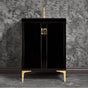 Linkasink - TUXEDO with 3'' Artisan Glass Prism Hardware 24'' Wide Vanity, Black, Polished Brass Hardware, 24'' x 22'' x 33.5'' (without vanity top) - Polished Brass with Black Tiger Prism Glass