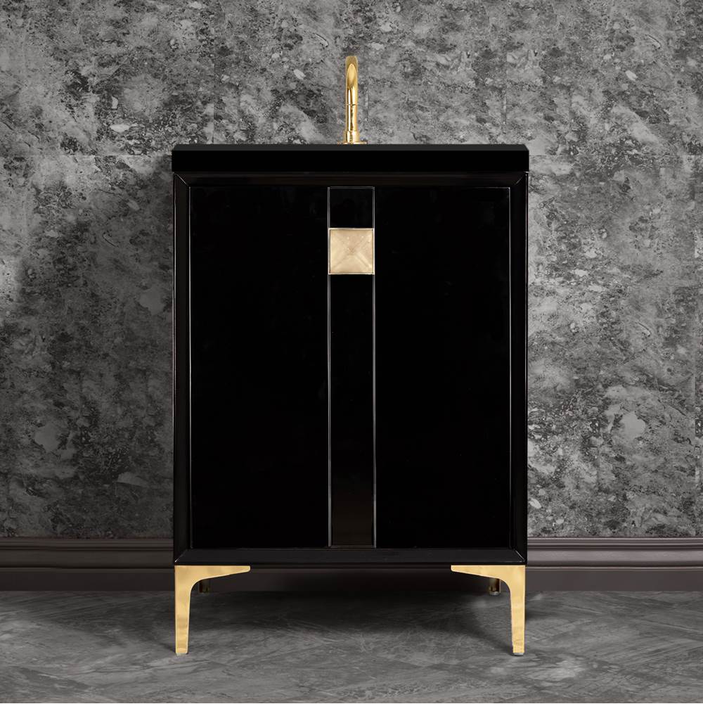 Linkasink - TUXEDO with 3'' Artisan Glass Prism Hardware 24'' Wide Vanity, Black, Polished Brass Hardware, 24'' x 22'' x 33.5'' (without vanity top) - Polished Brass with Eglomise Prism Glass