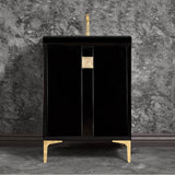 Linkasink - TUXEDO with 3'' Artisan Glass Prism Hardware 24'' Wide Vanity, Black, Polished Brass Hardware, 24'' x 22'' x 33.5'' (without vanity top) - Polished Brass with Eglomise Prism Glass