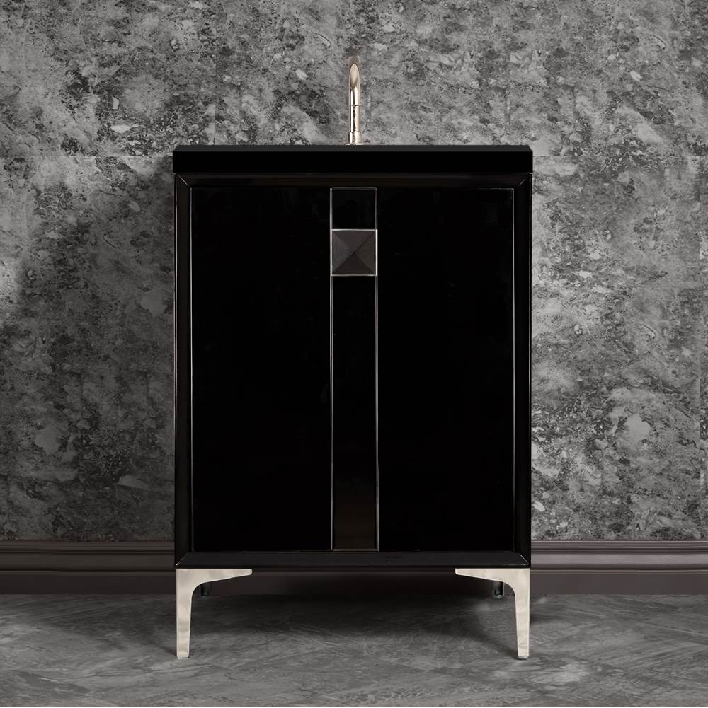 Linkasink - TUXEDO with 3'' Artisan Glass Prism Hardware 24'' Wide Vanity, Black, Polished Nickel Hardware, 24'' x 22'' x 33.5'' (without vanity top) - Polished Nickel with Black Prism Glass
