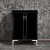 Linkasink - TUXEDO with 3'' Artisan Glass Prism Hardware 24'' Wide Vanity, Black, Polished Nickel Hardware, 24'' x 22'' x 33.5'' (without vanity top) - Polished Nickel with Black Prism Glass