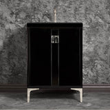 Linkasink - TUXEDO with 3'' Artisan Glass Prism Hardware 24'' Wide Vanity, Black, Polished Nickel Hardware, 24'' x 22'' x 33.5'' (without vanity top) - Polished Nickel with Black Tiger Prism Glass