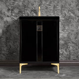 Linkasink - TUXEDO with 3'' Artisan Glass Prism Hardware 24'' Wide Vanity, Black, Satin Brass Hardware, 24'' x 22'' x 33.5'' (without vanity top) - Satin Brass with Black Prism Glass