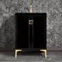 Linkasink - Tuxedo with 3'' Black Tiger Artisan Glass Prism, 24'' Wide Vanity, Black, Satin Brass Hardware with White Glass, 24'' x 22'' x 33.5'' (without vanity top) - Satin Brass with Black Tiger Prism Glass