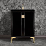 Linkasink - TUXEDO with 3'' Artisan Glass Prism Hardware 24'' Wide Vanity, Black, Satin Brass Hardware, 24'' x 22'' x 33.5'' (without vanity top) - Satin Brass with Eglomise Prism Glass