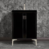 Linkasink - TUXEDO with 3'' Artisan Glass Prism Hardware 24'' Wide Vanity, Black, Satin Nickel Hardware, 24'' x 22'' x 33.5'' (without vanity top) - Satin Nickel with Black Prism Glass