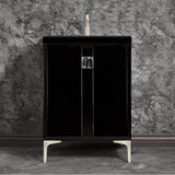 Linkasink - TUXEDO with 3'' Artisan Glass Prism Hardware 24'' Wide Vanity, Black, Satin Nickel Hardware, 24'' x 22'' x 33.5'' (without vanity top) - Satin Nickel with Black Tiger Prism Glass