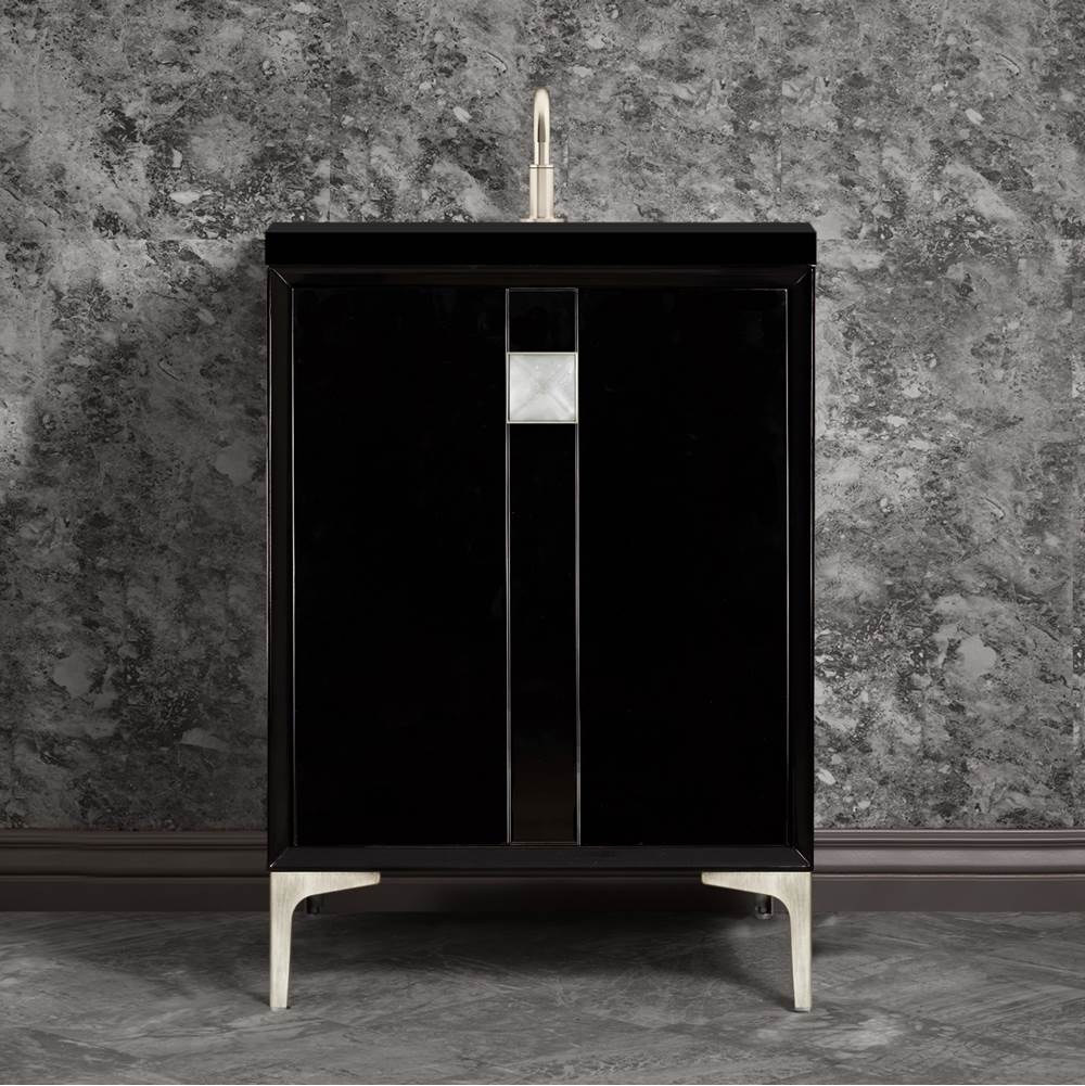Linkasink - TUXEDO with 3'' Artisan Glass Prism Hardware 24'' Wide Vanity, Black, Satin Nickel Hardware, 24'' x 22'' x 33.5'' (without vanity top) - Satin Nickel with Ã‰glomisÃ© Prism Glass