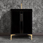 Linkasink - TUXEDO with 8'' Artisan Glass Prism Hardware 24'' Wide Vanity, Black, Polished Brass Hardware, 24'' x 22'' x 33.5'' (without vanity top) - Polished Brass with Black Prism Glass