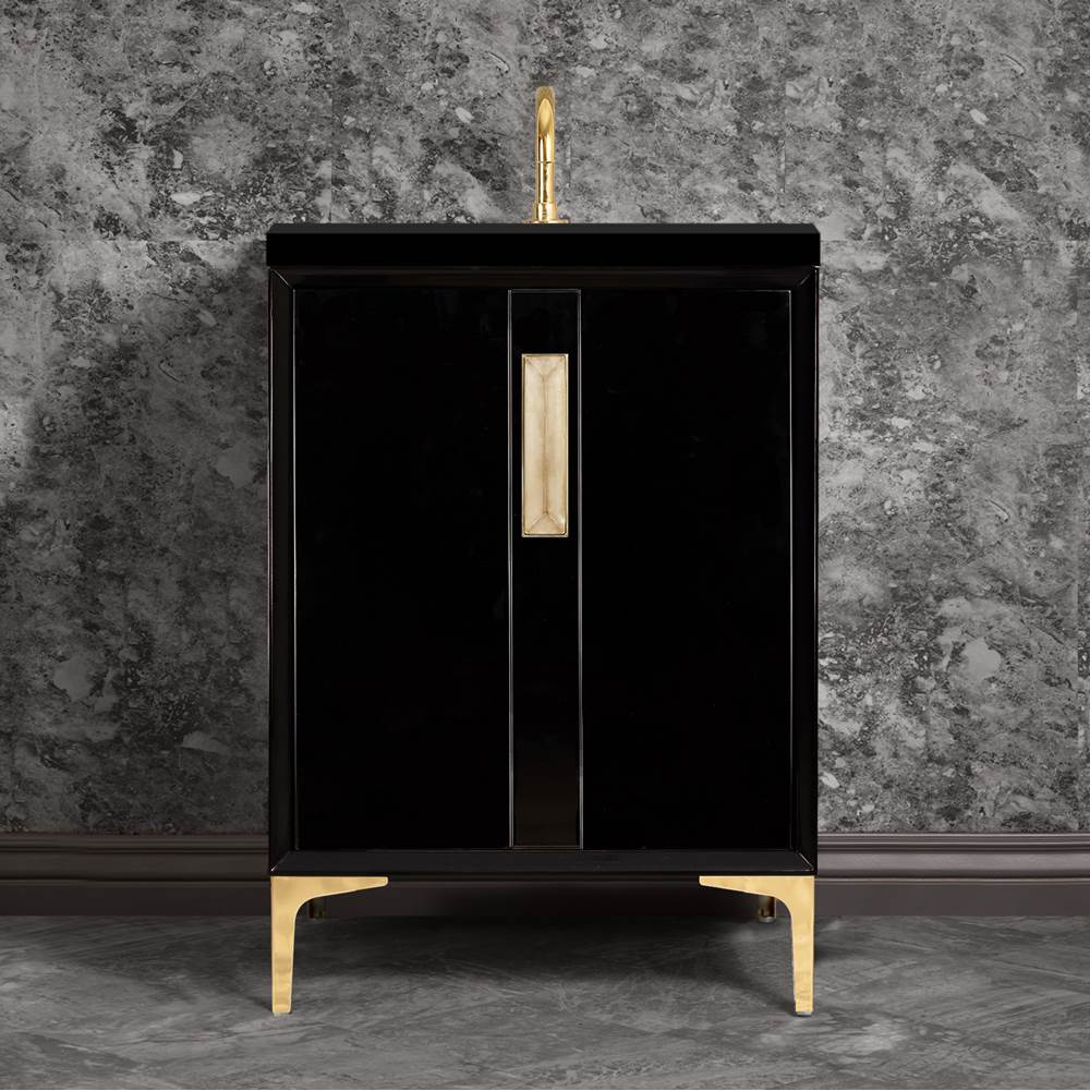 Linkasink - TUXEDO with 8'' Artisan Glass Prism Hardware 24'' Wide Vanity, Black, Polished Brass Hardware, 24'' x 22'' x 33.5'' (without vanity top) - Polished Brass with Eglomise Prism Glass