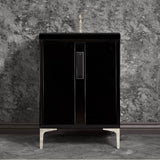 Linkasink - TUXEDO with 8'' Artisan Glass Prism Hardware 24'' Wide Vanity, Black, Polished Nickel Hardware, 24'' x 22'' x 33.5'' (without vanity top) - Polished Nickel with Black Prism Glass
