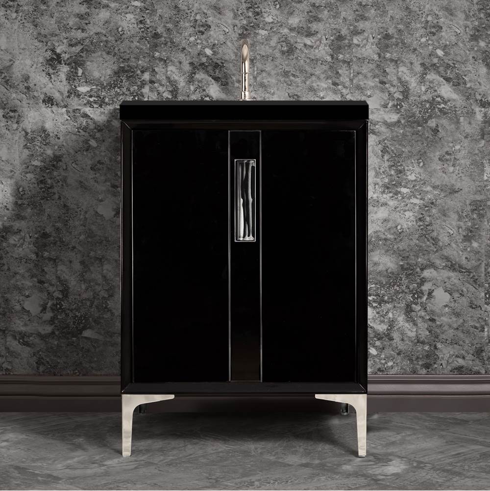Linkasink - TUXEDO with 8'' Artisan Glass Prism Hardware 24'' Wide Vanity, Black, Polished Nickel Hardware, 24'' x 22'' x 33.5'' (without vanity top) - Polished Nickel with Black Tiger Prism Glass